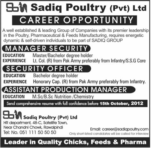 Sadiq Poultry Requires Managers