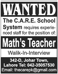 Mathematics Teacher Required by CARE School System