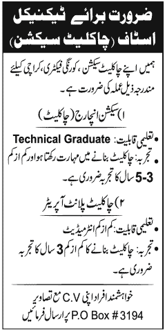 Technical Staff  Required in Factory