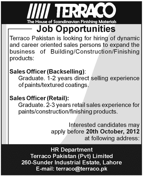 Sales Jobs in Terraco Pakistan