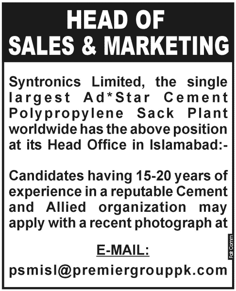 Head of Sales and Marketing Required