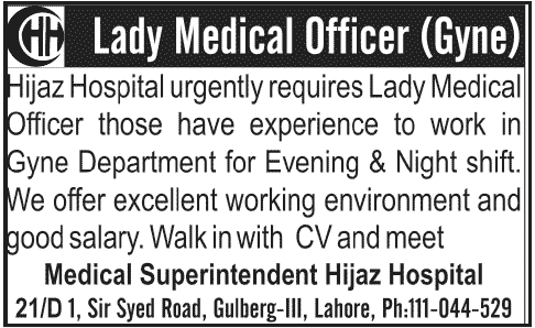 Hijaz Hospital Requires Lady Medical Officer