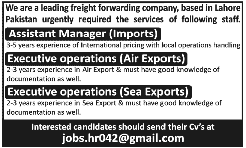 Jobs in Frieght Forwarding Company