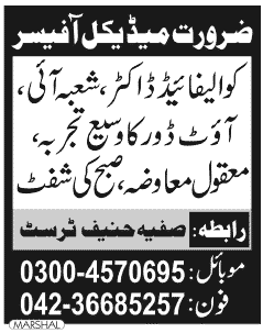 Medical Officer Jobs in Saf-ia Haneef Trust