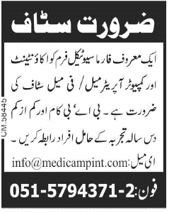 Staff Required by Pharmaceutical Firm