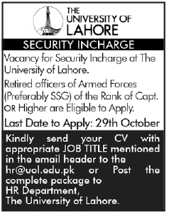 Jobs in University of Lahore