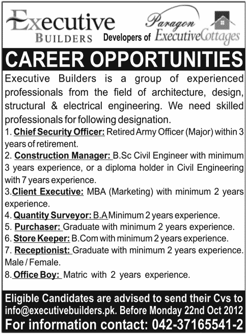 Career Opportunities in Executvie Builders