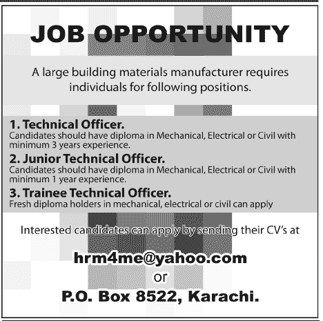 Jobs in Large Building Manufacter Company