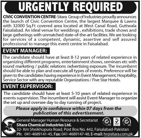 Jobs in Sitara Group of Industries