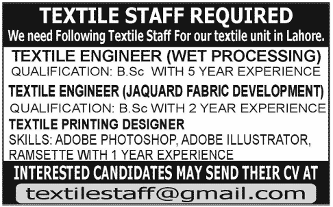 Textile Staff Required