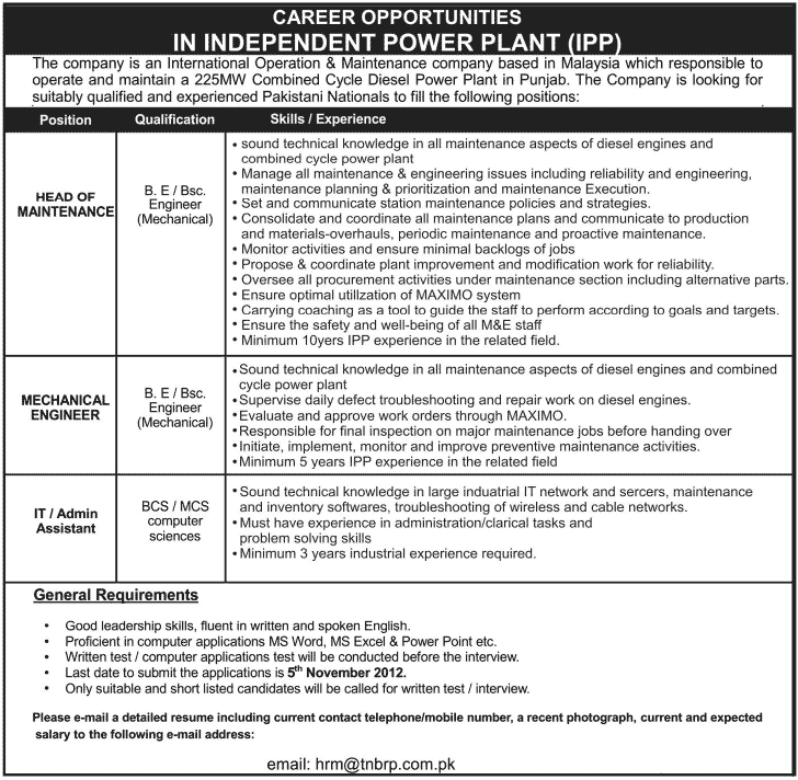 Career Opportunities in Independent Power Plan