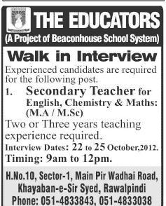 Secondary Teacher Required