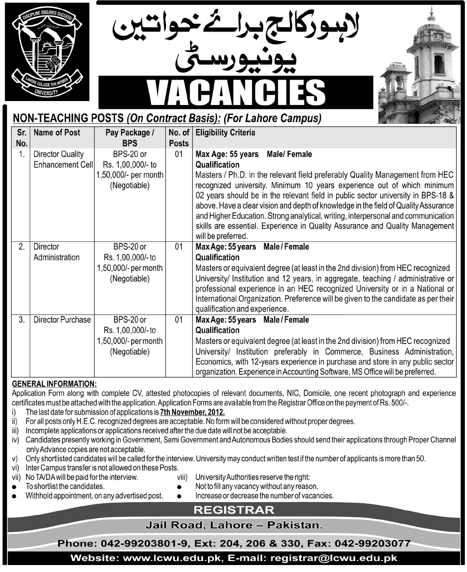 Jobs in Lahore College For Women University - LCWU Jobs