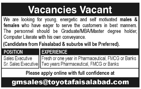 Toyota Faisalabad Motors Requires Sales Executives