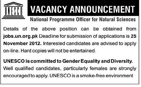 UNESCO Vacancy for National Programme Officer for Natural Sciences