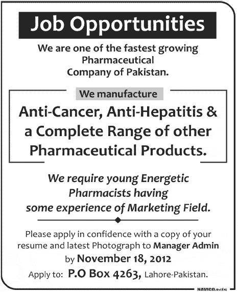 A Pharmaceutical Company Requires Pharmacists with Marketing Experience