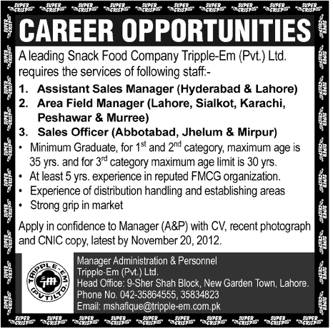 Tripple-Em (Pvt.) Ltd. Jobs 2012