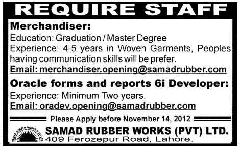 Samad Rubber Works (Pvt.) Ltd. Jobs