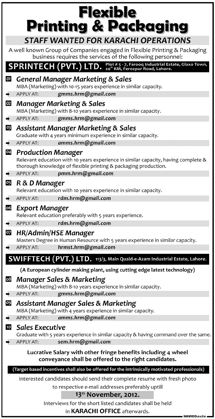 Sprintech (Pvt.) Ltd. & Swifftech (Pvt.) Ltd.  Jobs