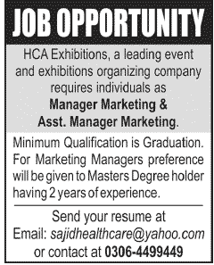 HCA Exhibitions (Event and Exhibition Organizing Company) Requires Managers