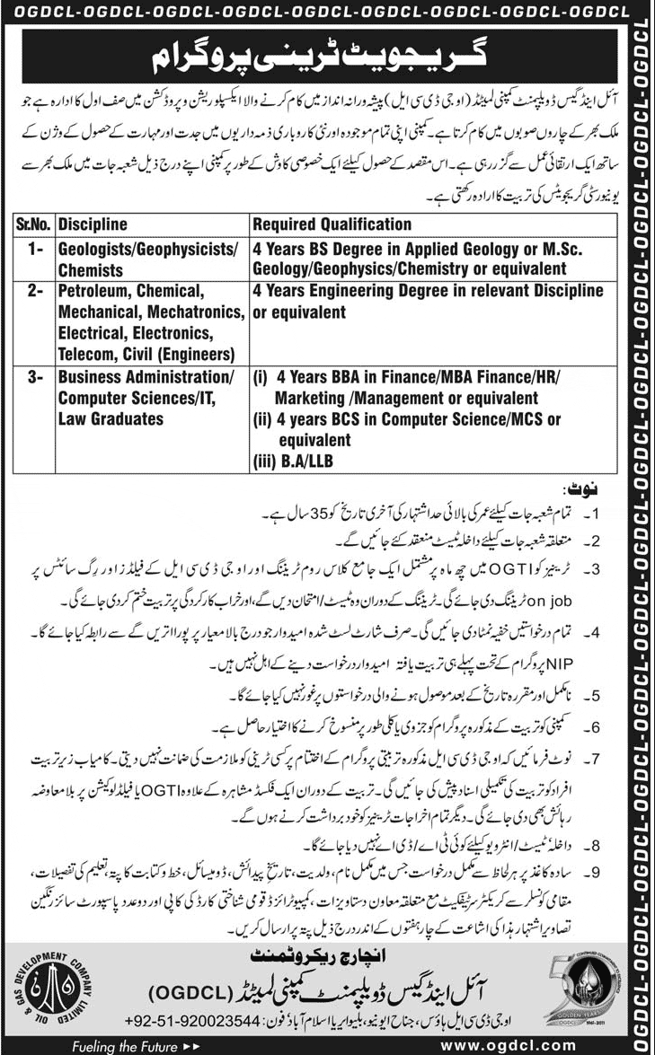 OGDCL Trainee Program Jobs 2012 (Urdu Ad Jang)