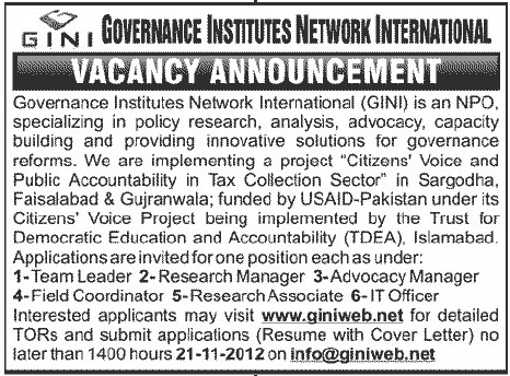 Jobs in GINI NGO Governance Institutes Network International