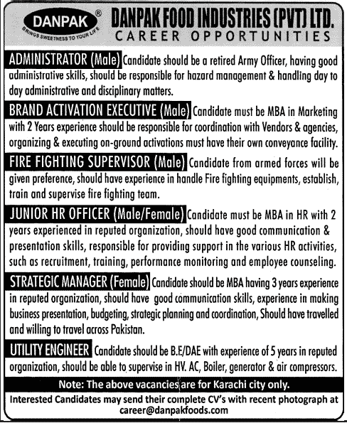 Danpak Food Industries (Pvt.) Ltd. Jobs 2012