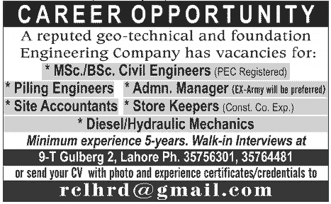 A Geo-Technical & Foundation Engineering Company Needs Engineers and Other Staff
