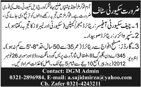 Adam Sugar Mills Requires Security Officer, Supervisor & Guards