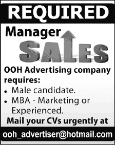 OOH Advertising Company Requires Manager Sales