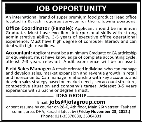 JOFA Group (JOFA Foods) Jobs