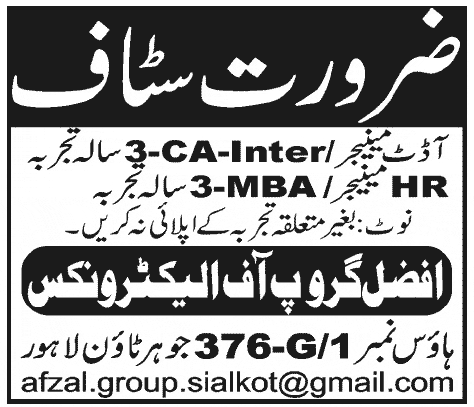 Afzal Group of Electronics Needs Audit and HR Manager