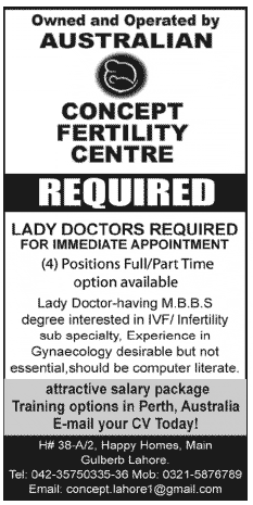 Australian Concept Infertility Medical Center Lahore Lady Doctors Vacancies