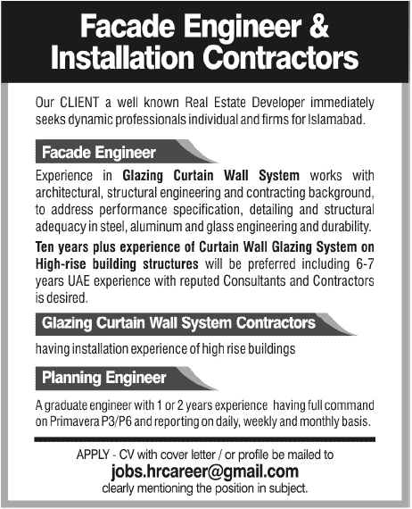 Facade Engineer & Installation Contractors Jobs