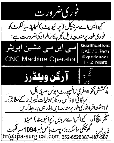 QSA Surgical Requires CNC Machine Operator & Argon Welder