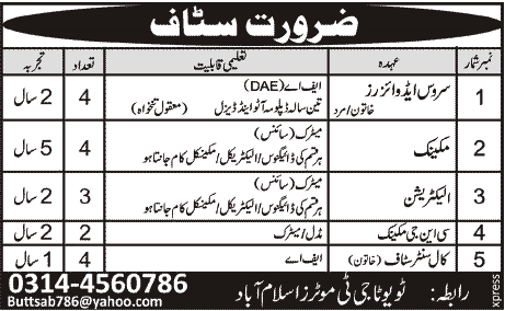 Toyota GT Motors Islamabad Jobs 2012