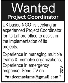 A UK Based NGO Requires Project Coordinator