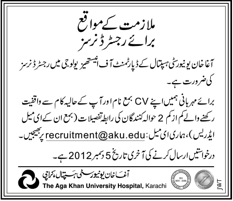 Aga Khan University Hospital Karachi Requires Registered Nurses