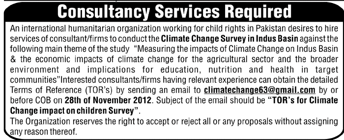 Consultants are Required by an INGO for Climate Change Survey