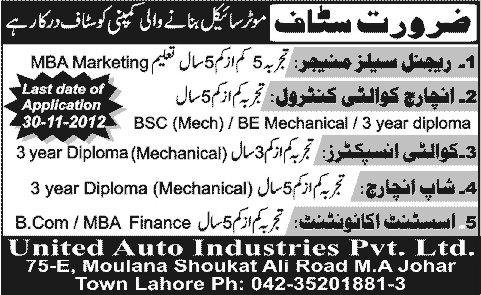 United Auto Industries (a Motorcycle Manufacturer) Jobs