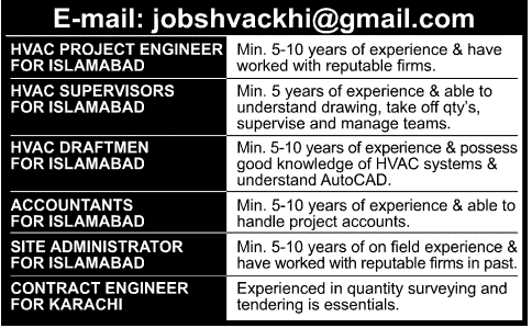 HVAC Staff, Accountants & Engineers Jobs