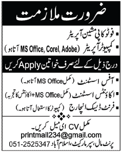 Print Mall Islamabad Needs Staff