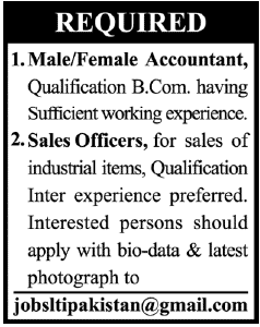 Accountant & Sales Officers Required