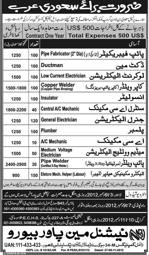 Jobs in Saudi Arabia at Saudi Binladin Group through National Manpower Bureau