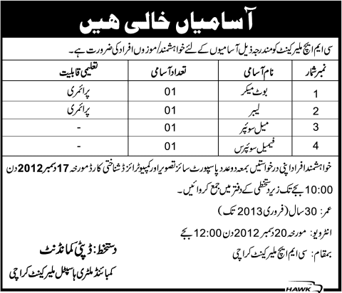 CMH Malir Cantt. Jobs 2012 Combined Military Hospital Karachi