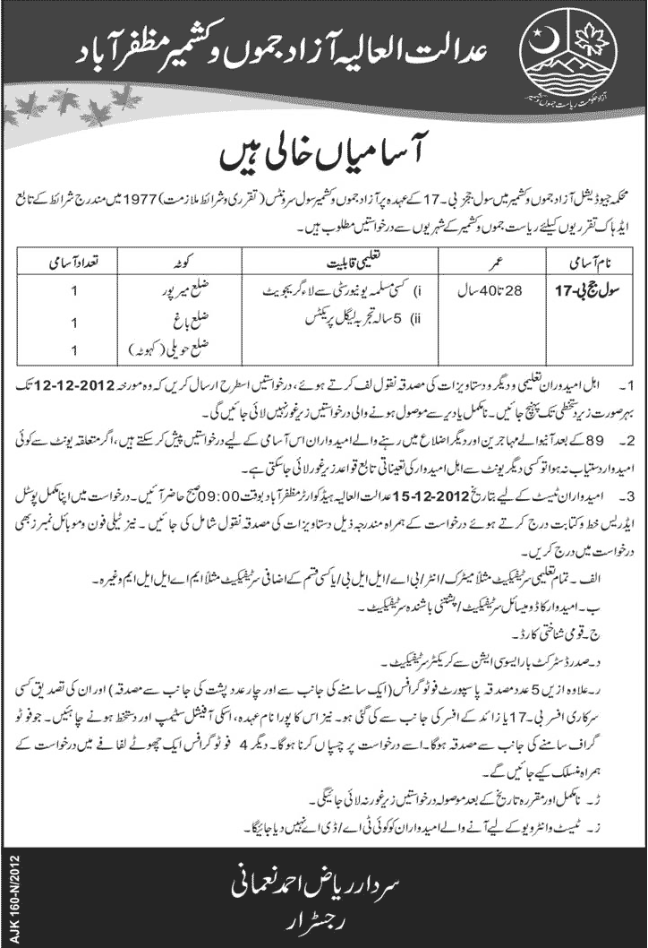 Justice / Judicial Department AJK Jobs for Civil Judges