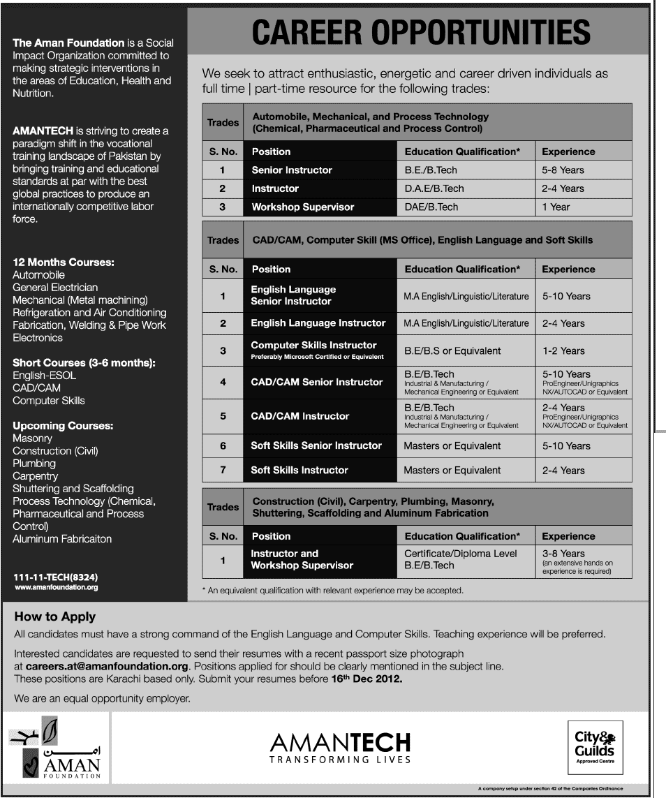 Amantech Jobs for Instructors & Supervisors