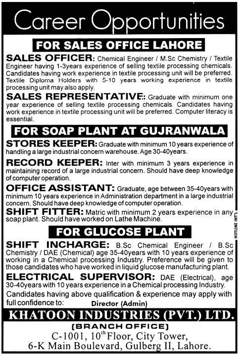 Khatoon Industries Jobs 2012