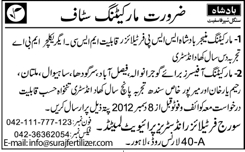 Suraj Fertilizer Industries Jobs for Marketing Manager & Officers