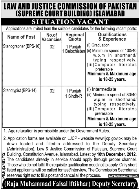 Law & Justice Commission of Pakistan Islamabad Jobs 2012